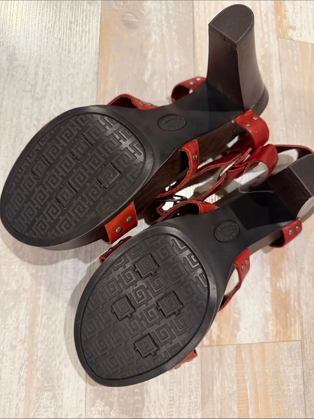 Dr. Scholl’s Red Leather Platform Sandals with Buckle Strap